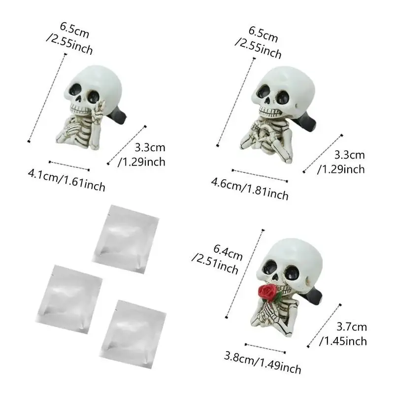 3Pcs Cute Skull Resin Statues Car Air Outlet Aroma Diffuser Four Season Auto Interior Decor & Car Gift