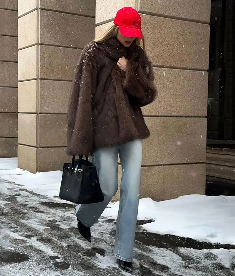 GACVGA 2025 Winter Ins Hot Fashion Girls Oversized Gradient Fur Coat Women Thick Warm Outerwear Fluffy Faux Fox Fur Jacket