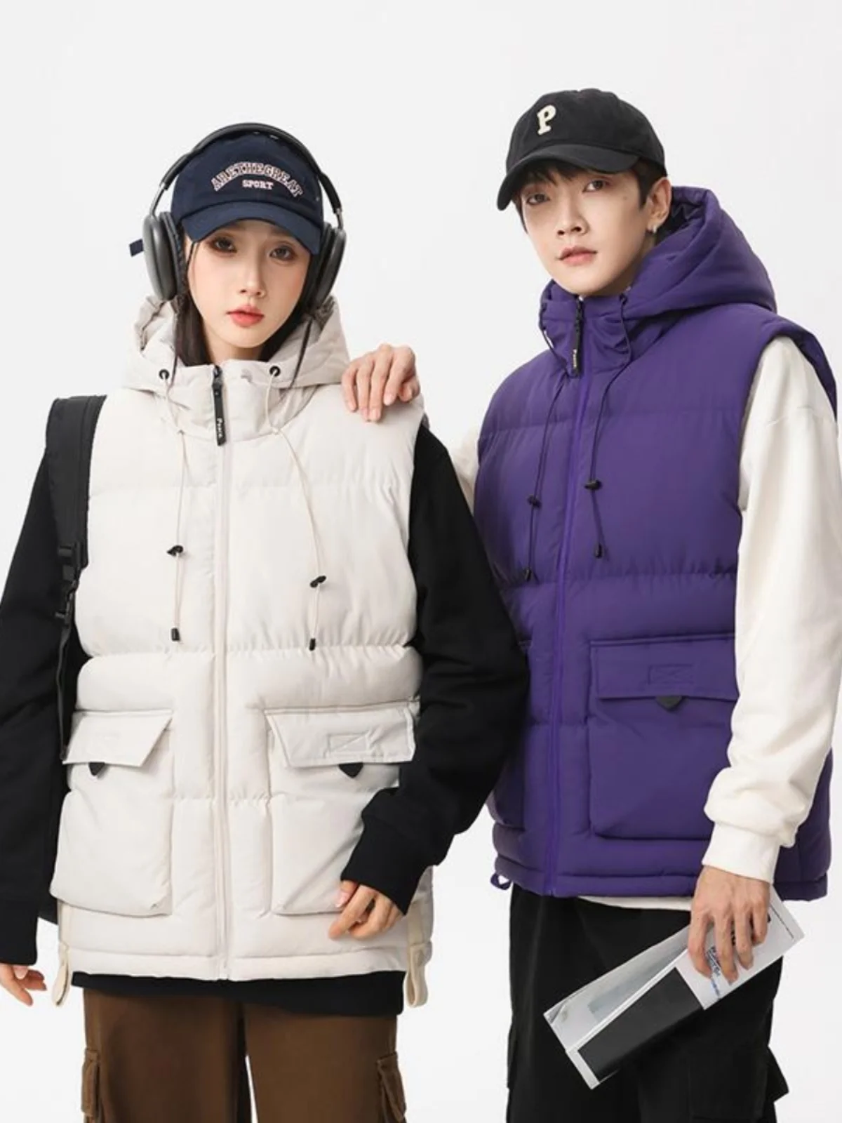 

Мужской утепленный хлопковый жилет с капюшоном, модная городская верхняя одежда для пар, осень-зима, новинка