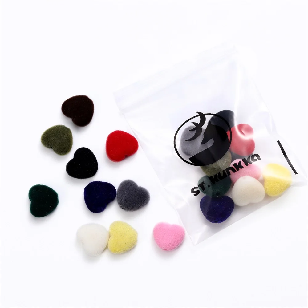 10Pcs/Lot Velvet Beads Acrylic Love Heart Charm Loose Spacer Beads For DIY Jewelry Making Necklace Handmade Accessories