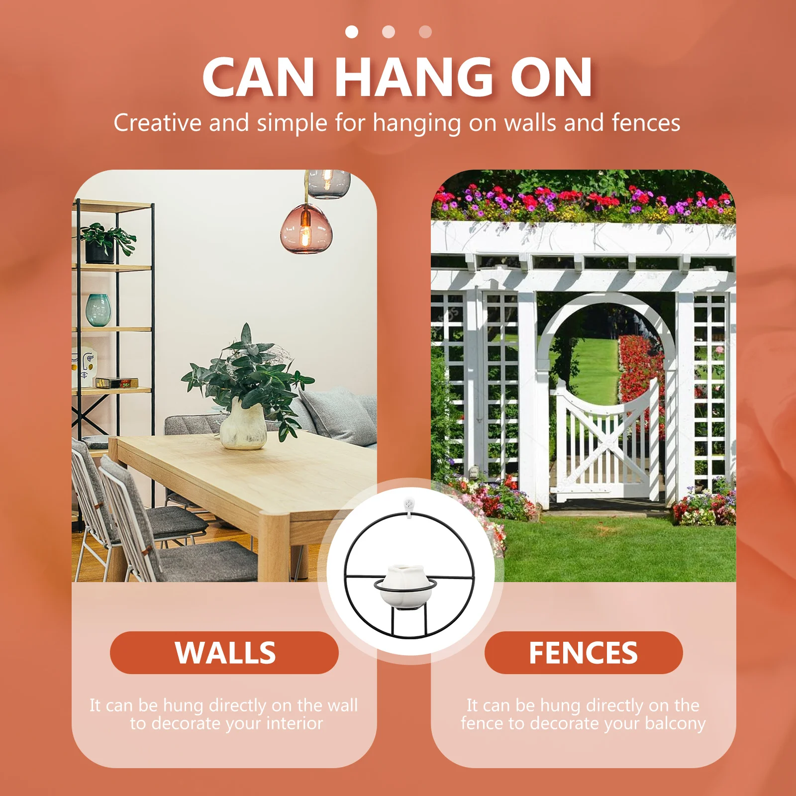 

1Pcs Wall-Mounted Ceramic Flowerpot Metal Hanging Flower Pot Simulation Plant for Home Decor Garden Ornament