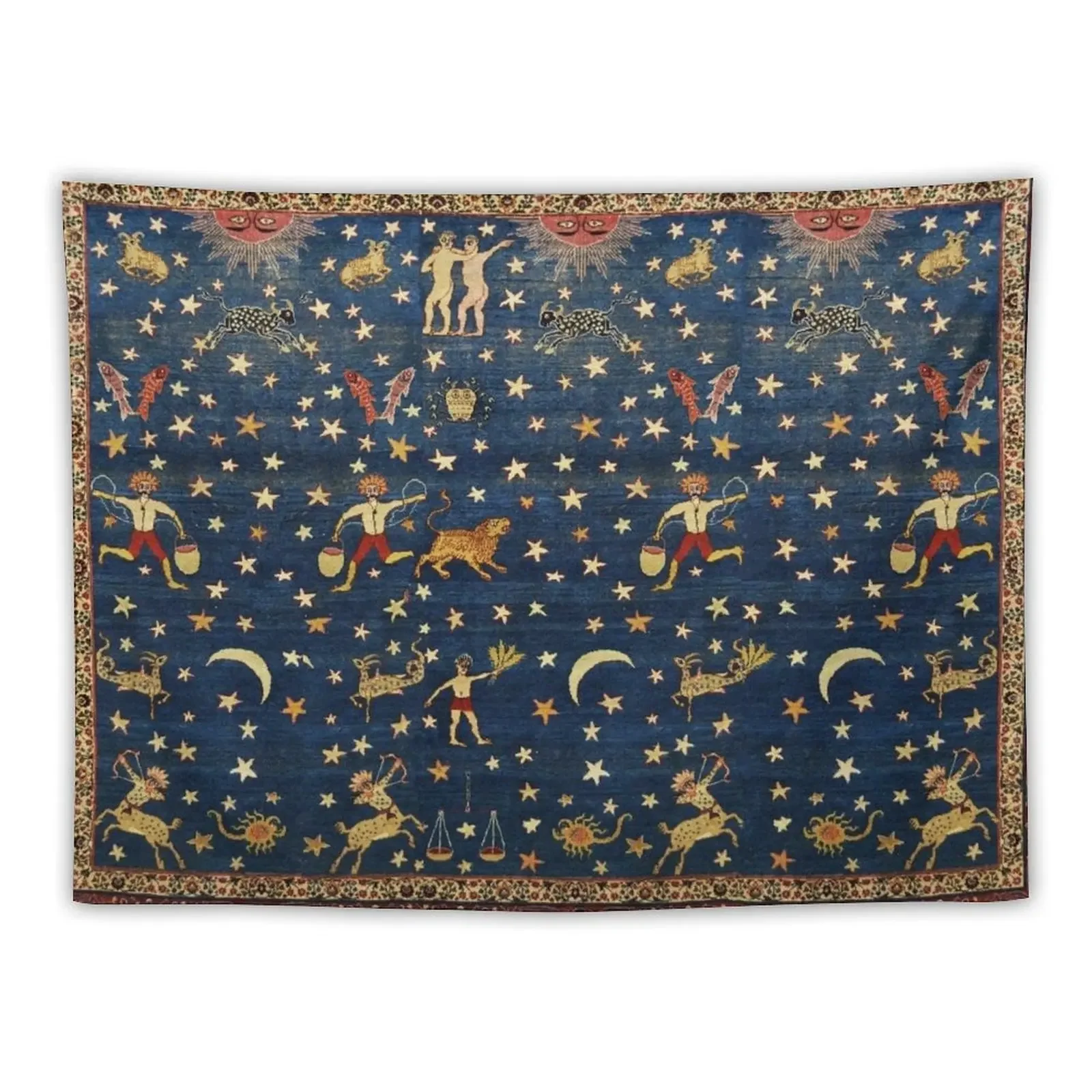 ANTIQUE PERSIAN CARPET WITH ZODIACAL SIGNS,STARS IN BLUE SKY Tapestry Bedroom Deco Tapestry