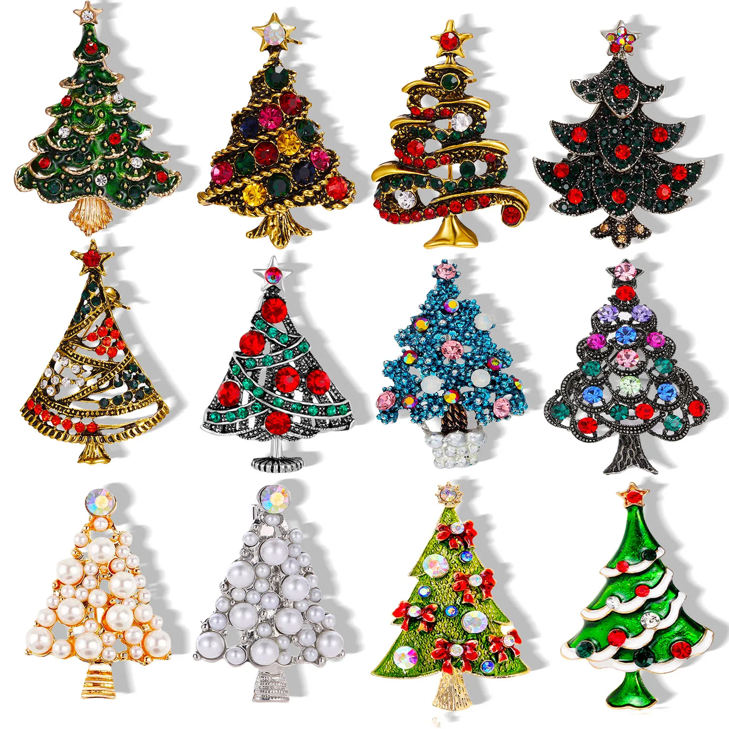 

Jewelry manufacturer wholesales exquisite crystal Christmas tree brooches