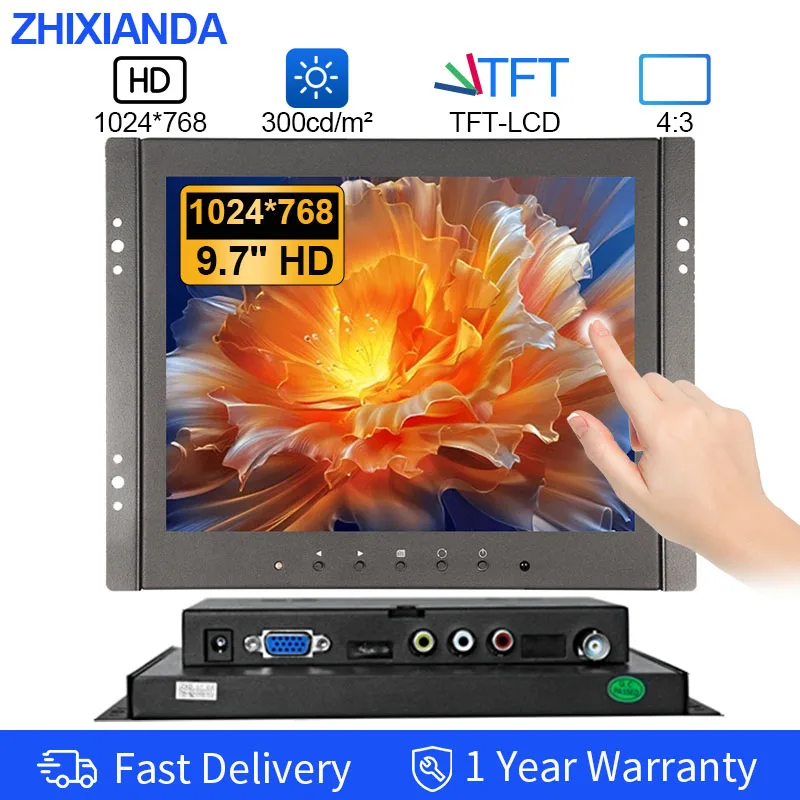 9.7 Inch Metal Shell 1024x768 Open Frame Industrial Capacitive Touch Monitor LCD Display With AV BNC VGA HDMI-Compatible USB
