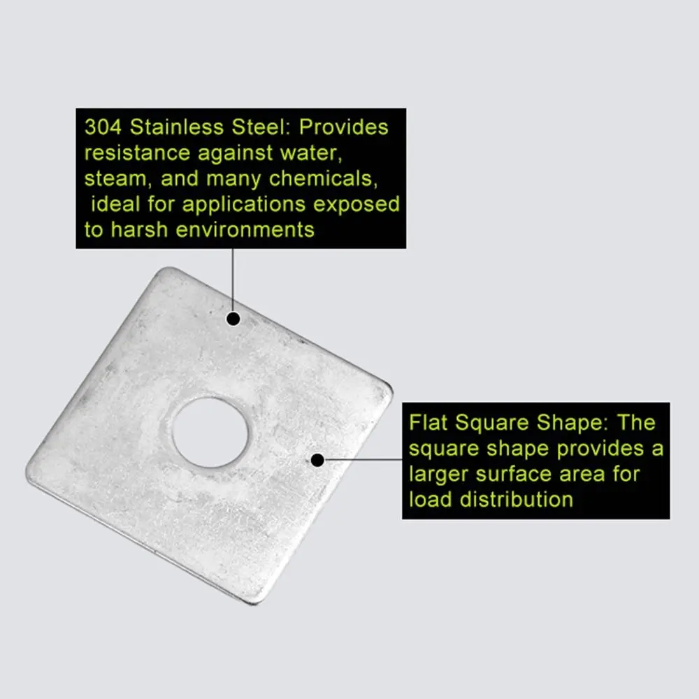 10Pcs M3-M20 Square Plate Washer 304 Stainless Steel Flat Surface Square Gasket Square Design Large Bearing Area