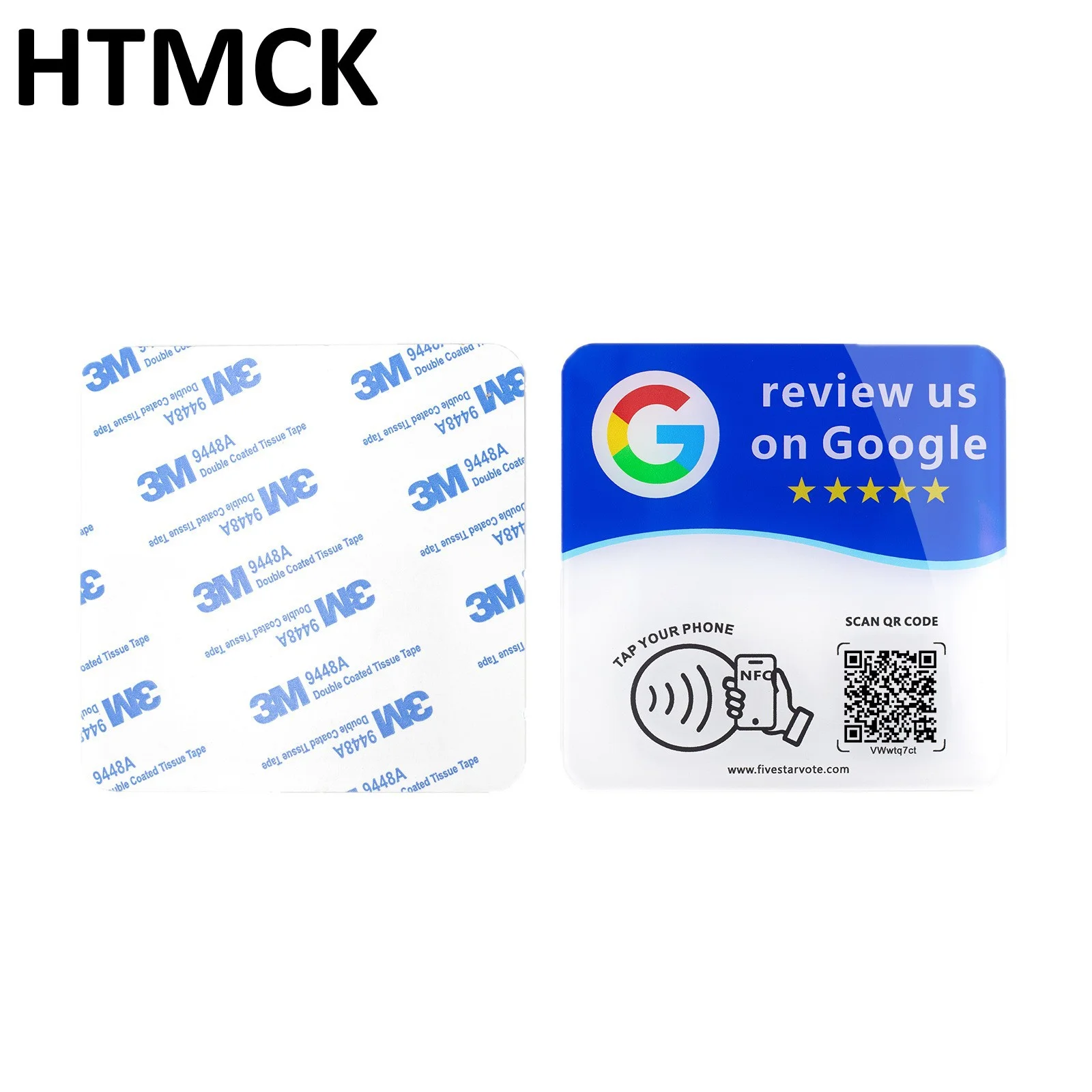 HTMCK NFC215 13.56MHz Square Google Review Standing Card, Programmable Editable QR Code Table Stand for Business Store