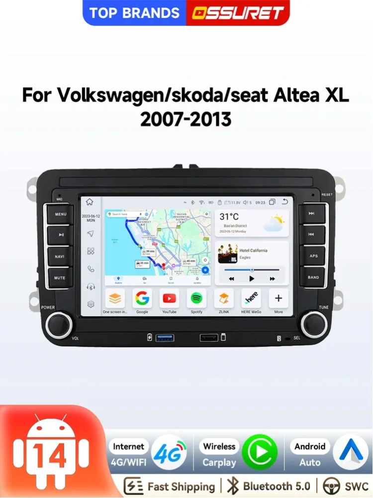 OSSURET Bestseller 7 Zoll GPS-Navigation 7862 Android 15 Autoradio für Volkswagen Golf/Passat/Jetta/Sharan/Scirocco/Polo, für Skoda Octavia/Superb/Fabia, für Seat/Altea/Leon/Toledo, Carplay, Android