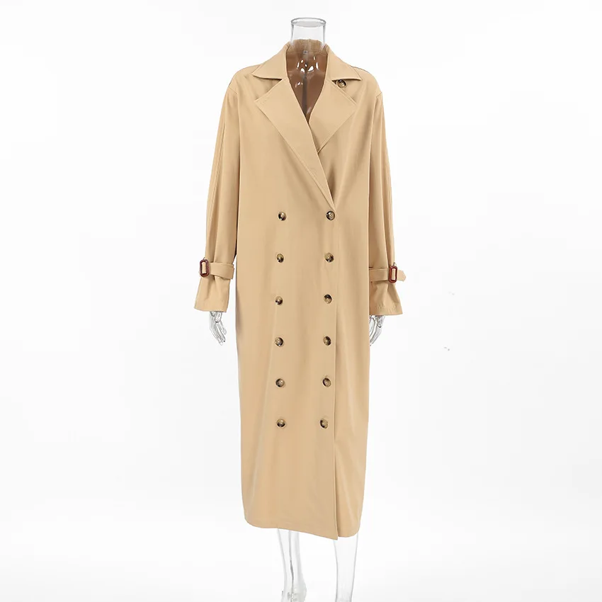 French Long Khaki Double Breasted Trench Coat Jacket