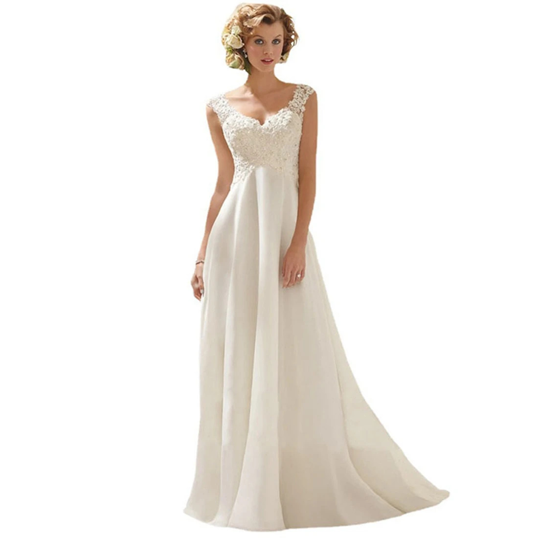 Robe de mariée sexy à col en V, ligne A, brosse, train, nouveau