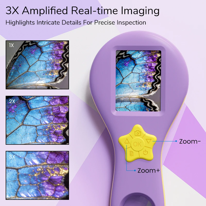 المكبر الرقمي الأرجواني يده كاميرا فيديو مجهر 2.0 ''IPS شاشة 2.0MP 50X التكبير 8 المصابيح مع عدسة مكبرة