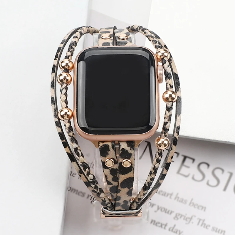 Diamond Ring-shaped Metal Strap For Apple Watch 49mm 45mm 41mm Smart Ladies Leather Bracelet For Iwatch Series 9 8 7 6 SE 5 4 3