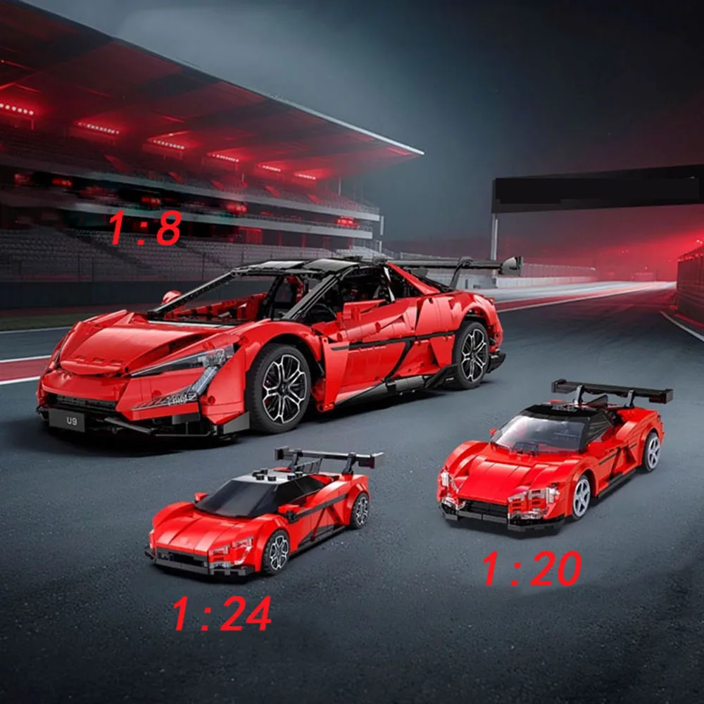 Technical 1:8 Scale Super Sport Car Building Block YangWang Supercar EV U9 2.4ghz Remote Control Vehicle Brick RC Toys For Gift