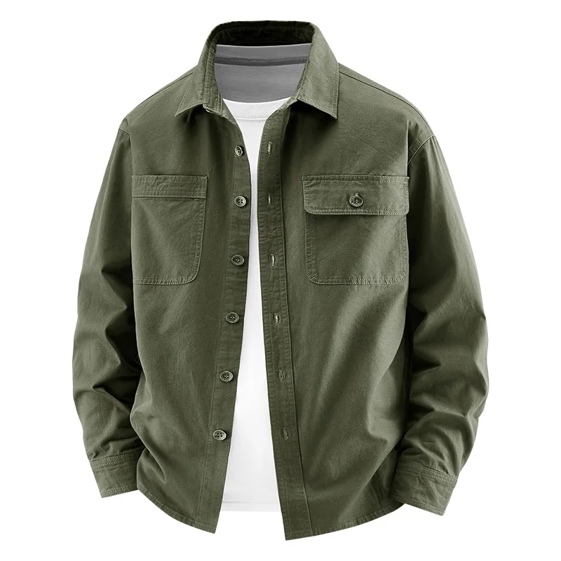 

Men's Cotton Loose Sweat Absorption Casual Summer and Autumn High-end Tooling Dirt-resistant Wear-resistant Thin Shirt