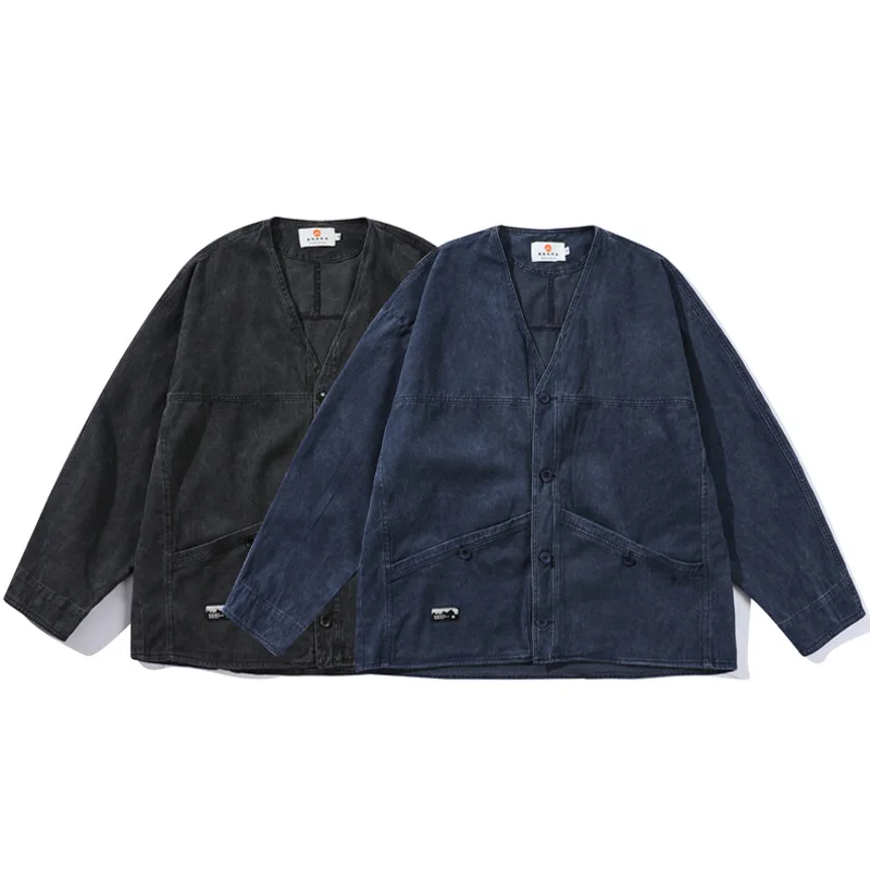 

Retro Japanese Sle Kapital Vintage Waed Blue Dye Jeans Jaet Loose ex Workwear Jaet Men's Women's Long Sve