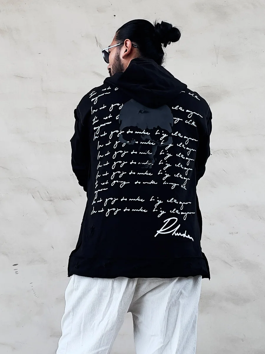 Heavy Metal Skull Handwritten Letter Print Hoodie Casual Loose Fit Cotton Sweatshirt for Teens Spring Autumn Winter Streetwear