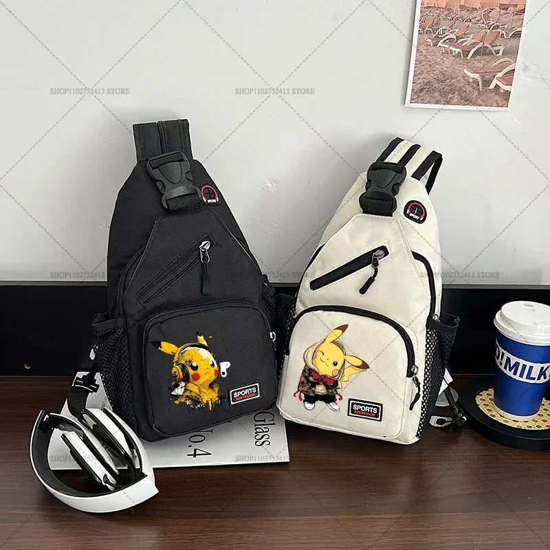 Pokemons Chest Bag Waterproof Large Capacity Double Backpack Boys Cartoon Anime Oxford Cloth Crossbody Multi-functional Satchel