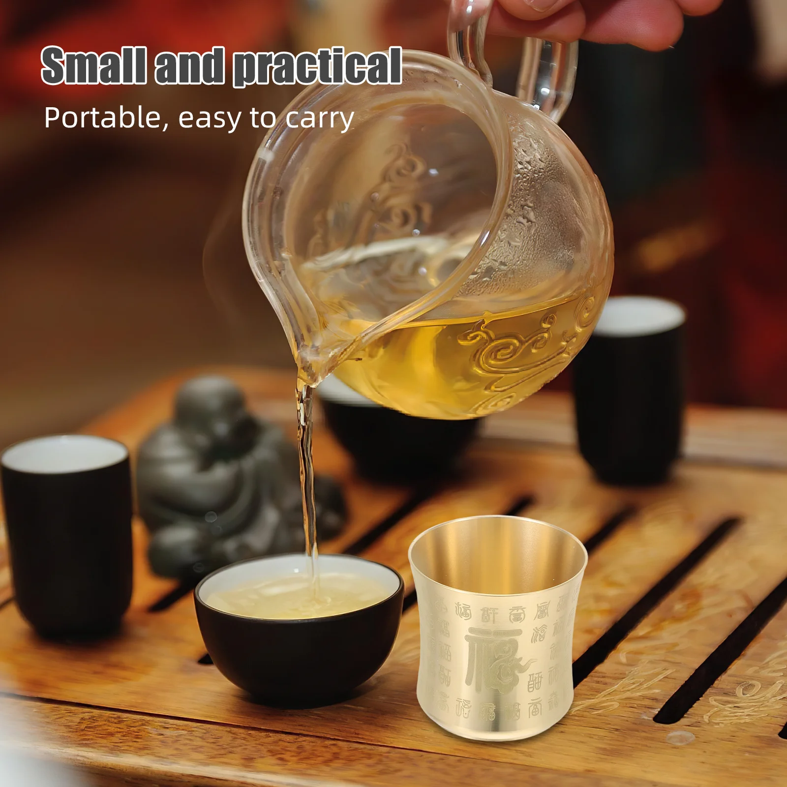 

2Pcs Brass Tea Cup Vintage Goblet Design Asian Matcha Cup Loose Leaf Tea Tasting Mug Retro Goblet Traditional Mugs