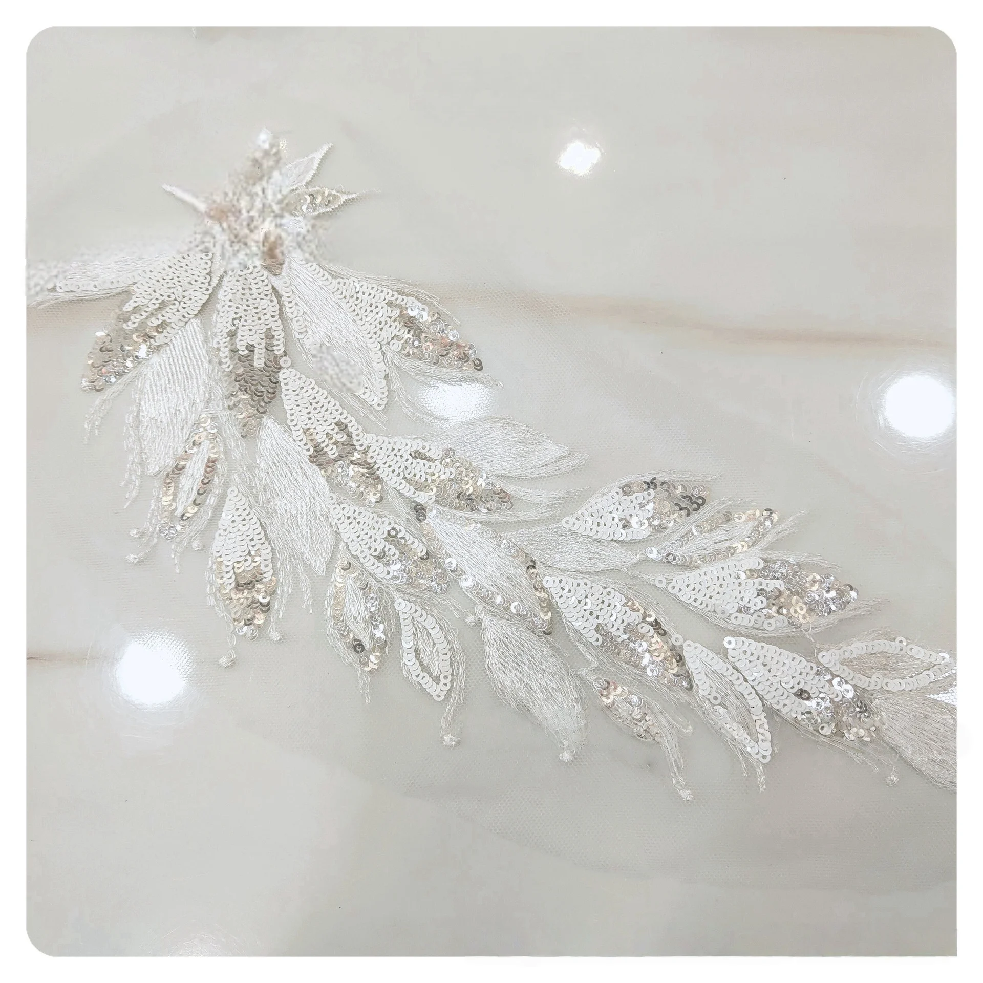 Tulle Embroidered Sequin Lace Trim Fabric 3D DIY Applique Patches Floral Motifs Decoration Apparel Accessories