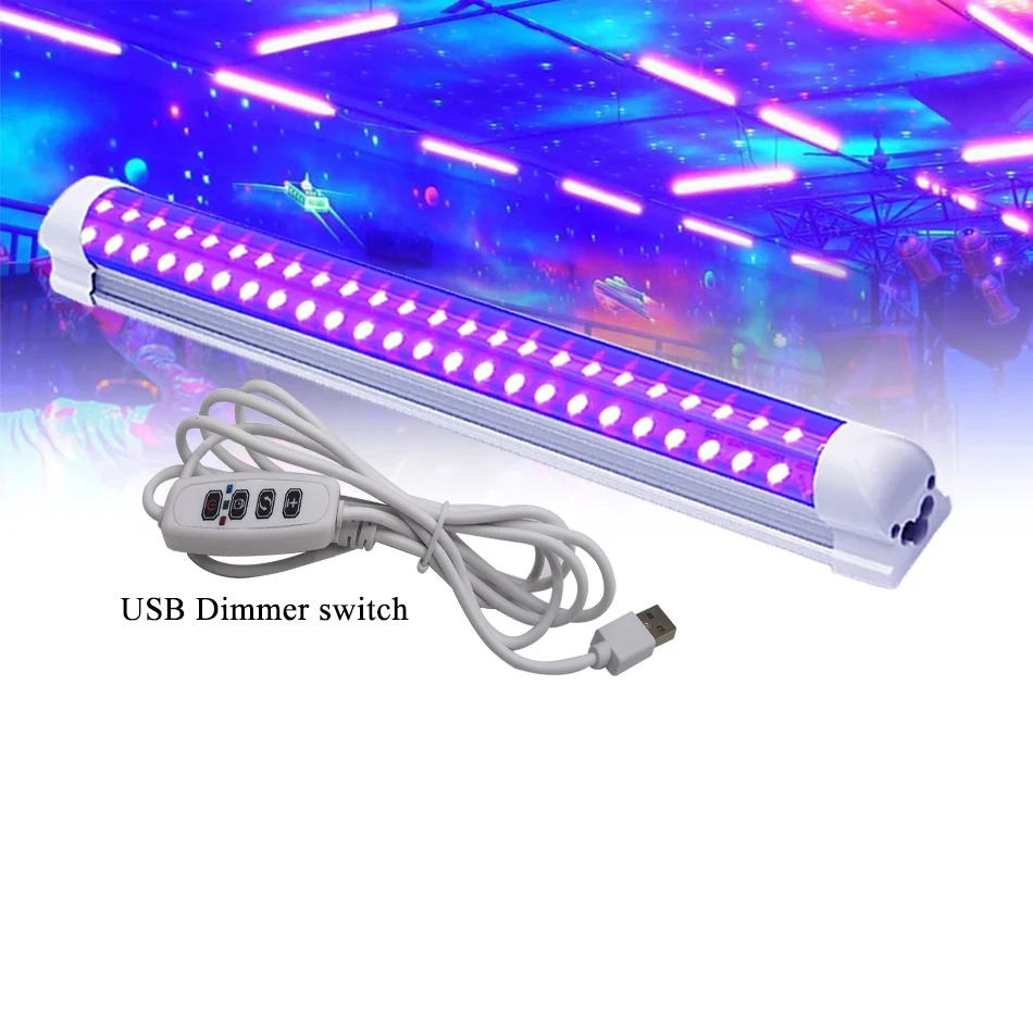 T8 10W UV LED Tube Blackligh 395nm Purple Bar Lamp DC5V with USB Dimmer switch For Bar Art Show Club Body Paint Integrated Tube