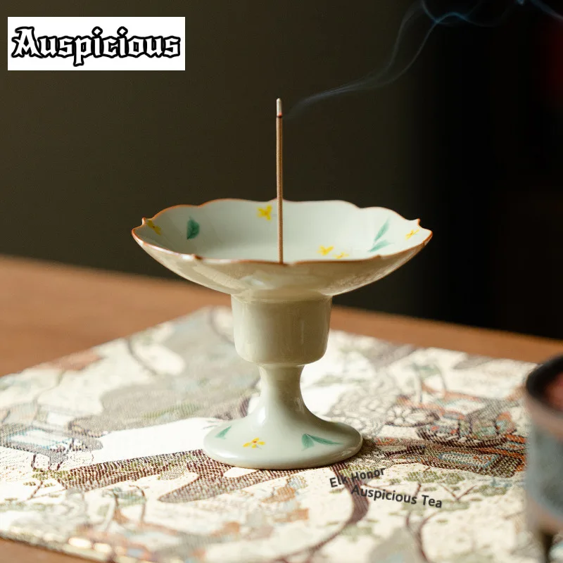 

Ручная роспись османтуса, маленький круглый держатель для благовоний на высоких ножках, водопад, курильники, потребляемая курильница, домашние поделки