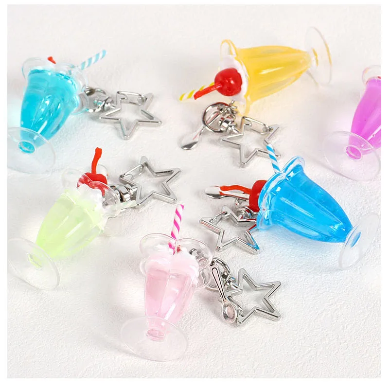 Simulation Ice Cream Star Keychain Creative Food Key Chains For Girl Cute Dessert Cup Bag Pendants Key Ring Jewelry Gift