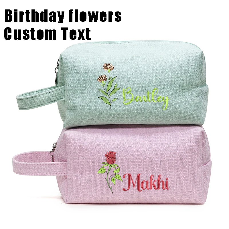 

Embroidery Month Flower Pattern Toiletries Women's Handbag, Double Pull Design Lipstick Makeup Bag Multi functional Storage Bag