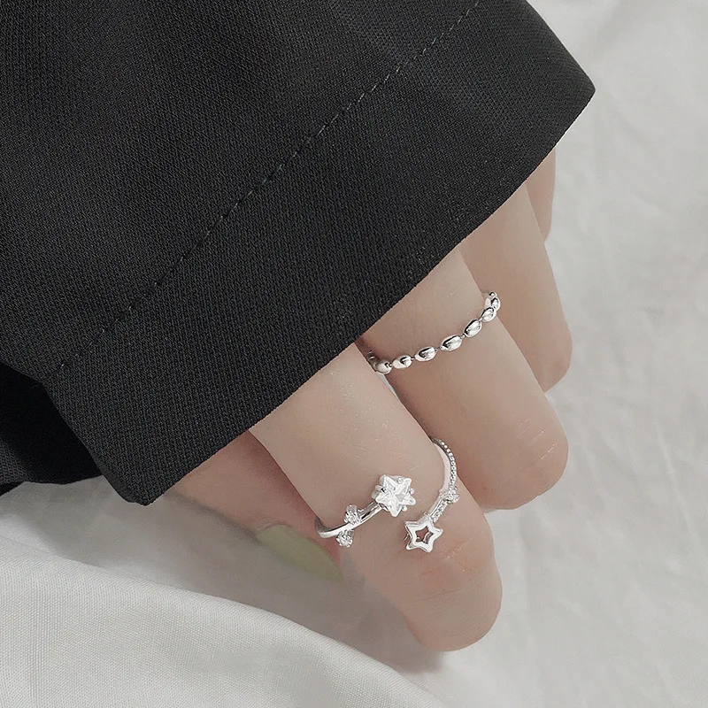Women's 925 Sterling Silver Star Crystal Adjustable Ring