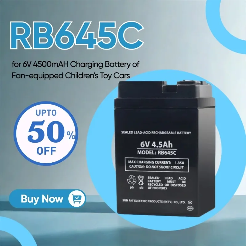 

2Pcs New RB645C Lead-acid Battery for 6V 4500mAH Charging Battery of Fan-equipped Children's Toy Cars