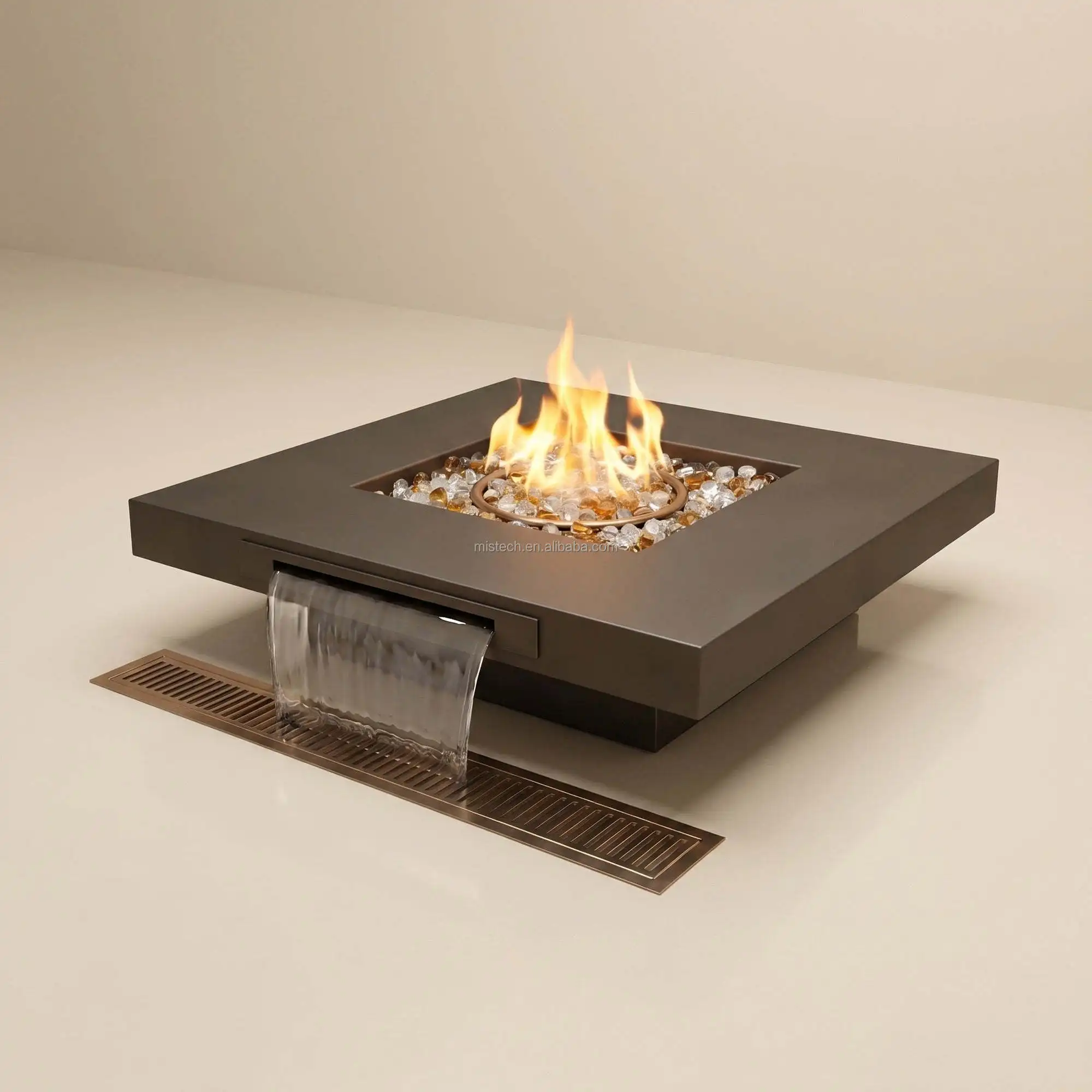 High End Stainless Steel Outdoor Fire Pit Waterfall Table With Natural Gas For Modern Villa Garden Decoration