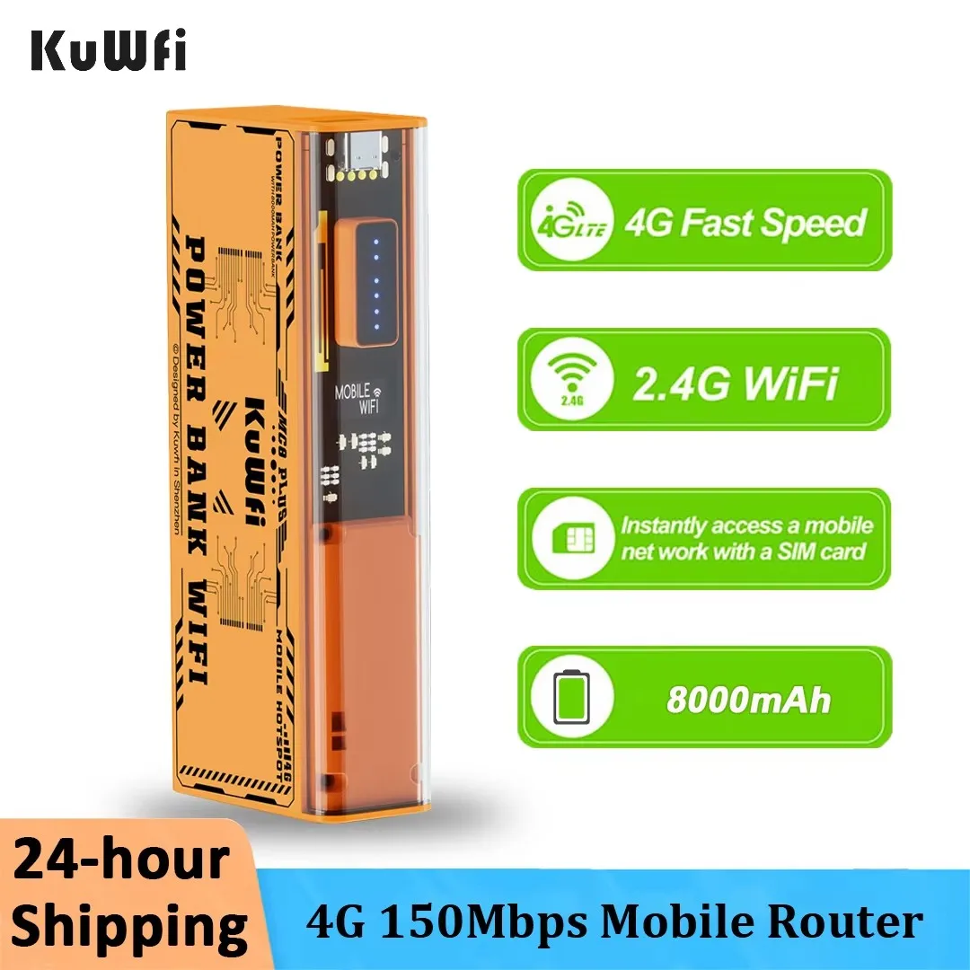 KuWFi 300Mbps WiFi Router Draagbare Mini 4G Ontgrendeld MiFi Pocket Router 4G LTE Mobiele Hotspot 8000mAh Ultra Lange batterijduur