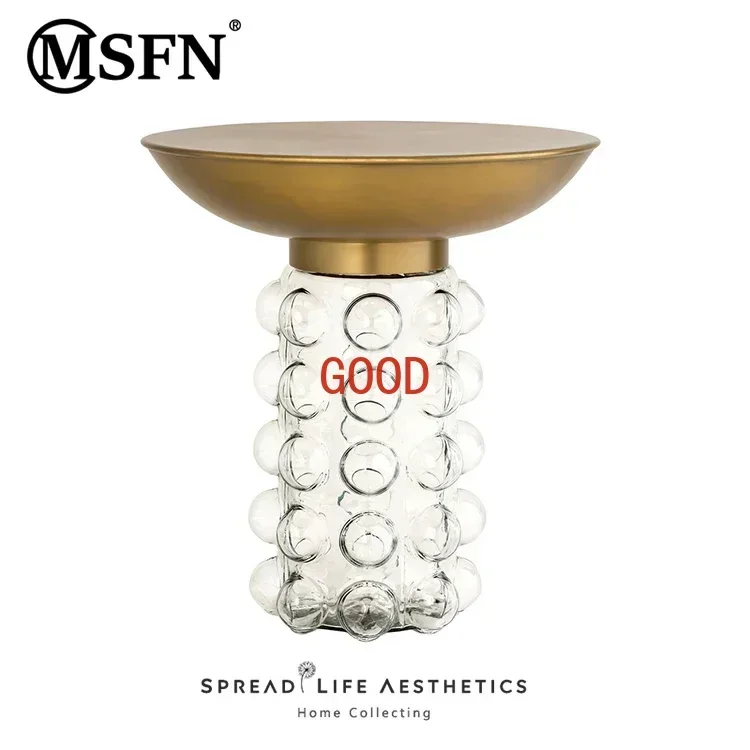 

Дизайнерский журнальный столик из прозрачного пузырчатого стекла и металла в стиле Light Luxury