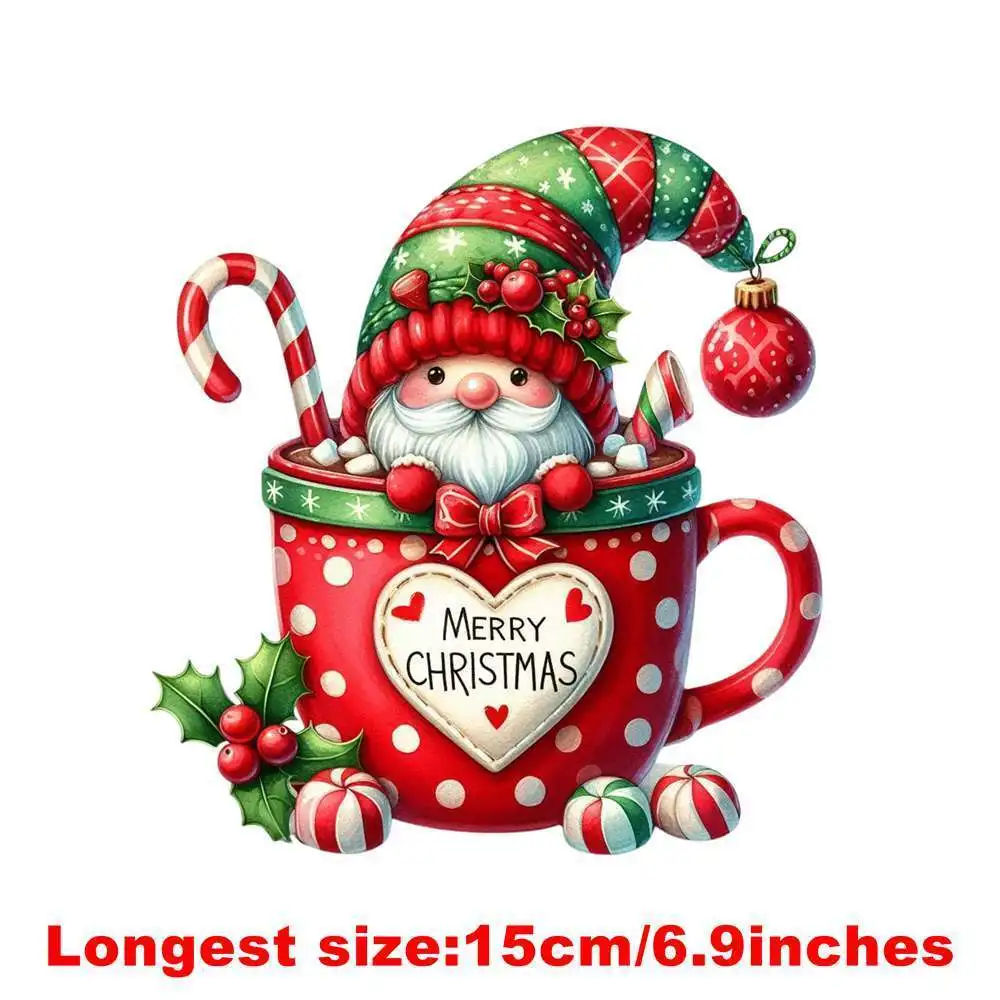 15 سنتيمتر الاطفال لطيف كأس عيد الميلاد سانتا الحديد على DTF نقل الحرارة ملصق Diy بها بنفسك تي شيرت الحديد على نقل بقع طباعة ملصق مائي #2