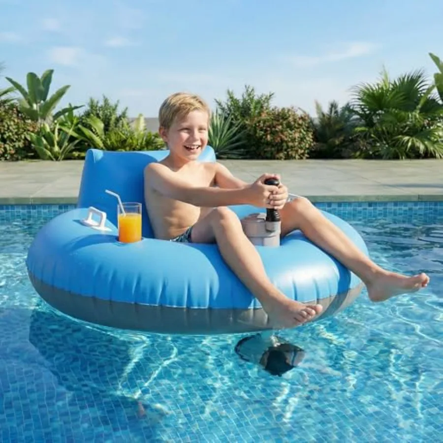 

Motorized Pool Float with Canopy Rechargeable Motorized Floats with Cup Holder Dual Motor Heavy Duty Electric Lounger Raft for