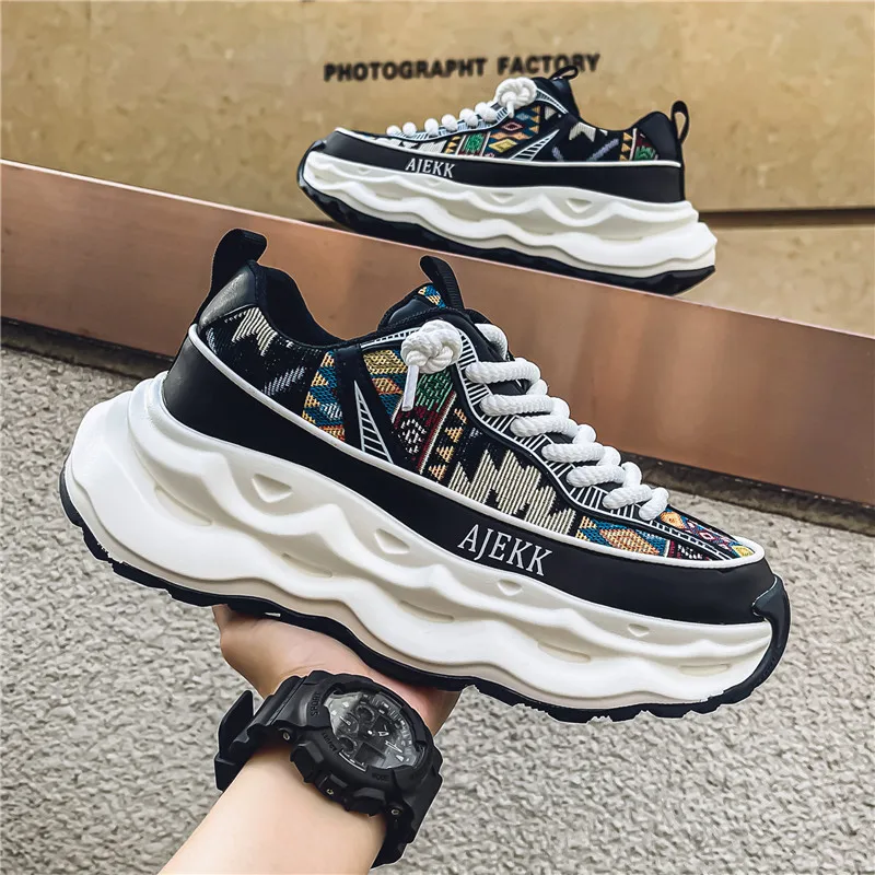 Fashion Blue Casual Sneakers Men Original Designer Platform Shoes Men Increase Heel Hip Hop Chunky Sneakers Mens Trainers ﻿