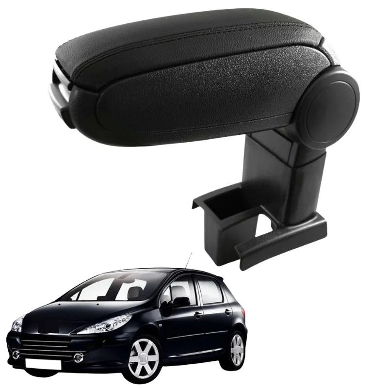 

Для Peugeot 307 2004-2011 подлокотник для центральной консоли, ящик для хранения, черная кожа/ткань, аксессуары для салона автомобиля с подстаканником