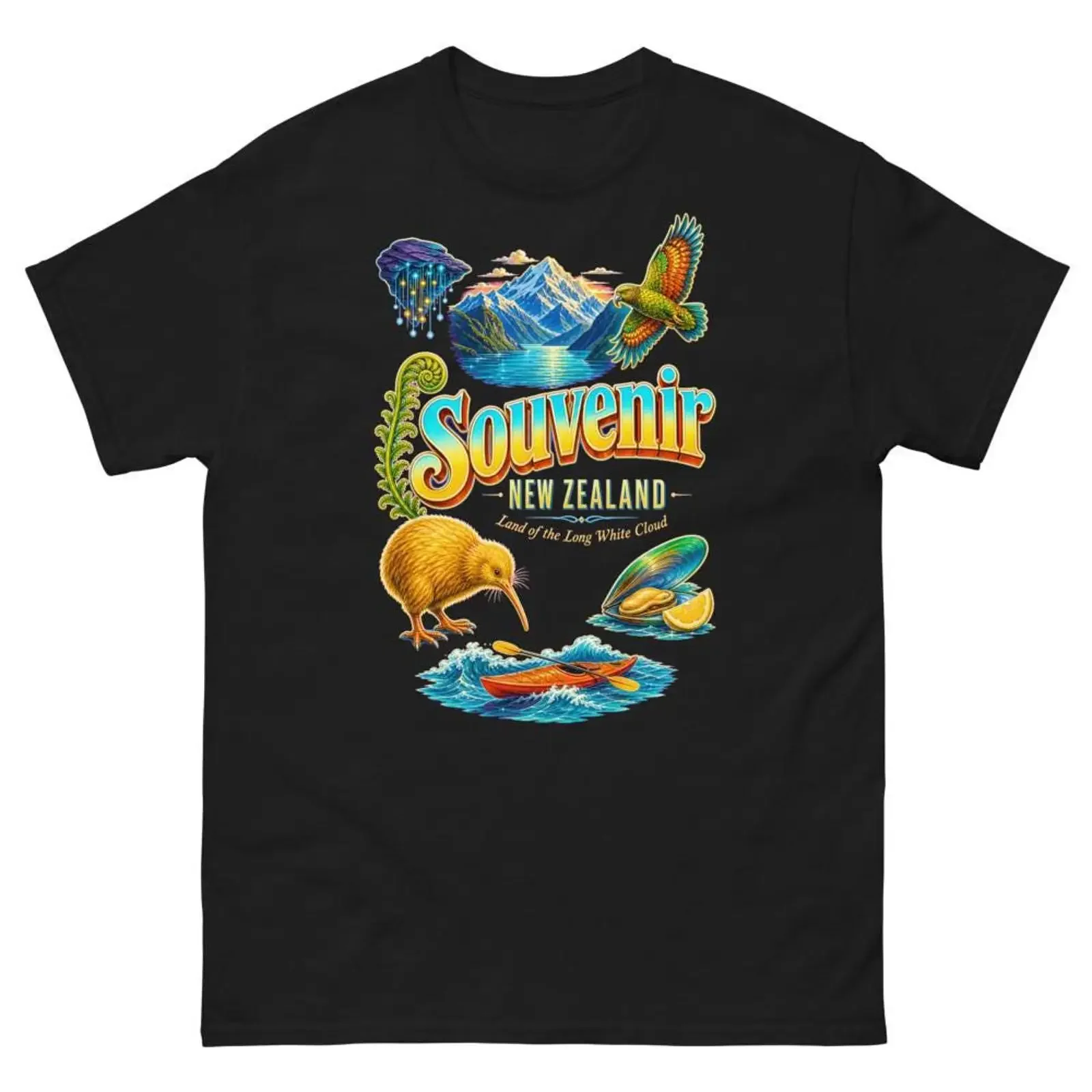 Souvenir New Zealand T Shirt Kiwi Bird Mountain Travel Keepsake  vintage Washed Casual homme Breathable Versatile Stretched