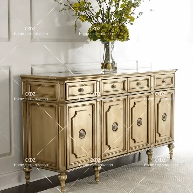 Neoclassical Simple Eco Friendly All Solid Wood Dining Room Furniture Side Cabinet Sideboard Decorative Storage Cupboard