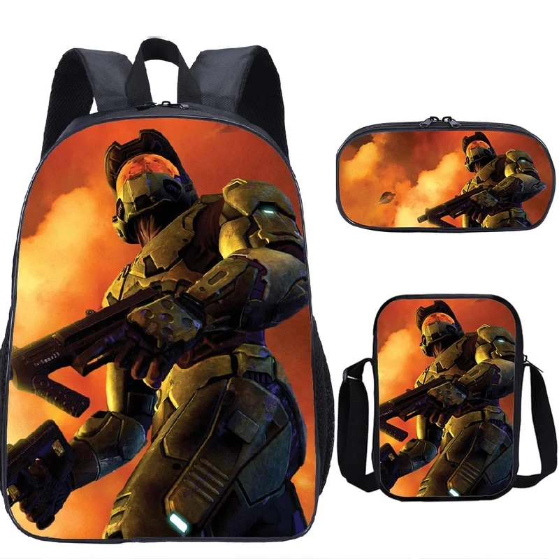 Game Halo Schoolbag Travel Backpack Shoulder Bag Pencil Case set for Kids Students