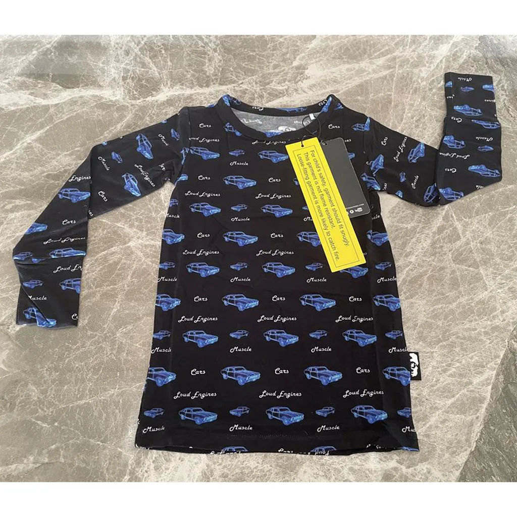 Custom Child Clothing Cartoon Car Baby Lounge Set Long Sleeve Baby Two Piece Bamboo Pajamas