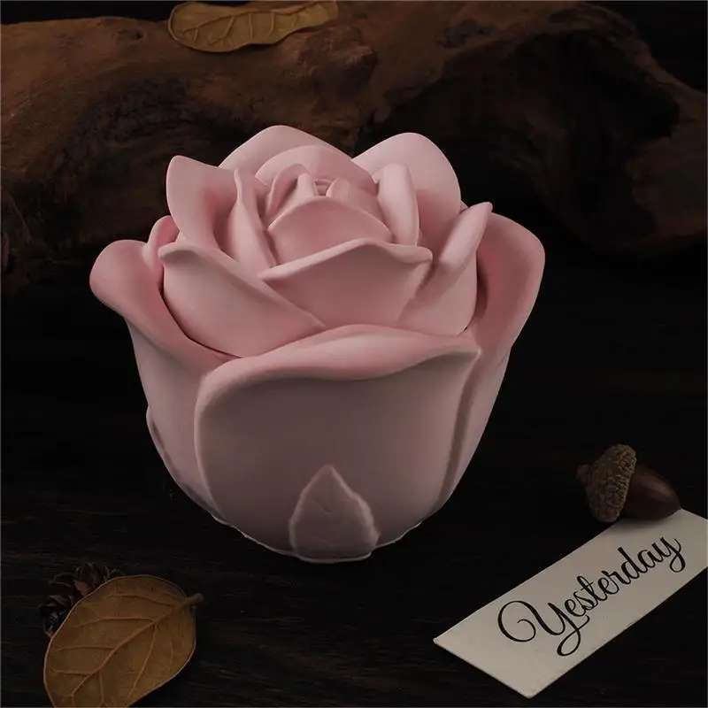 3D Rose Candle Jar Concrete Silicone Molds With Lid Crystal Resin Mold Flower Candle Holder Storage Box Cement Mould Home Decor