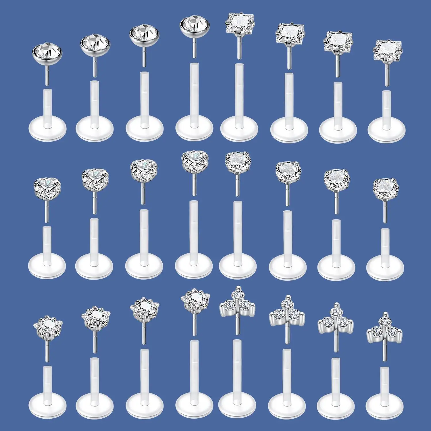 4pcs/Set Women's Body Piercing Retainer 16G Plastic Plug Lip Stud Threadless Lip Stud Multi-Style Synthetic Zirconia Lip Stud