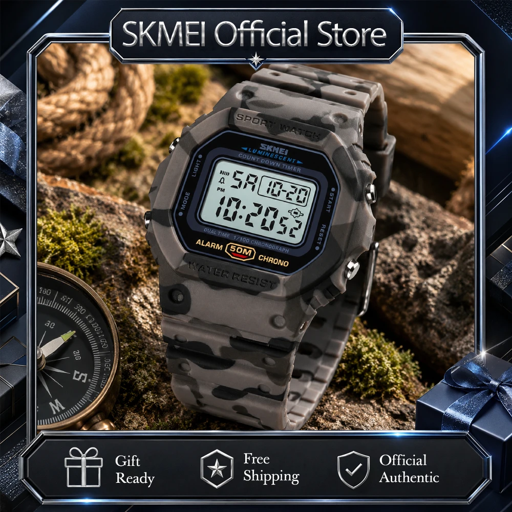 SKMEI 1628 Men Digital Sport Watch 2 Time Count Down Mens Multifunctional Wristwatches Fashion Retro Male Watches Reloj Hombre