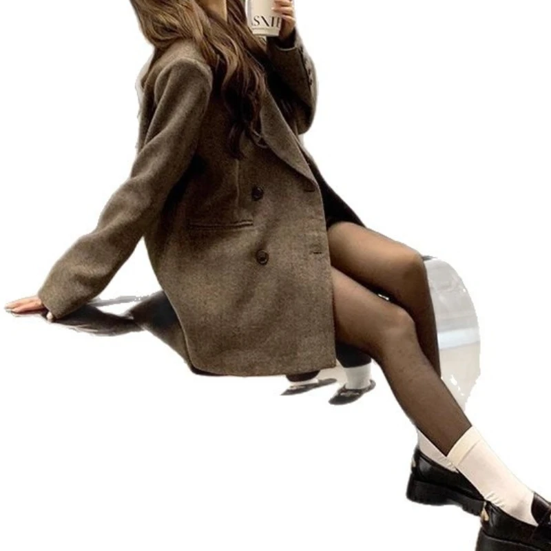 Suit Woolen Coat Women's 2025 Autumn and Winter New Hepburn-style Small Man Thickened Woolen Jacket Women's Clothing