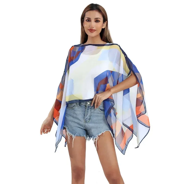 New spring and summer Cape versatile pullover beach scarf chiffon printed sunscreen scarf shawl dual-purpose women Cloak