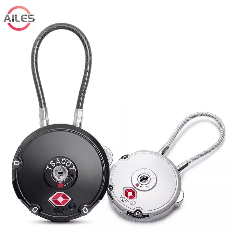 Portable Round TSA Metal Combination Lock for Suitcase Trolling Suitcase Locker Backpack 3 Number Password Lock with Steel Rope