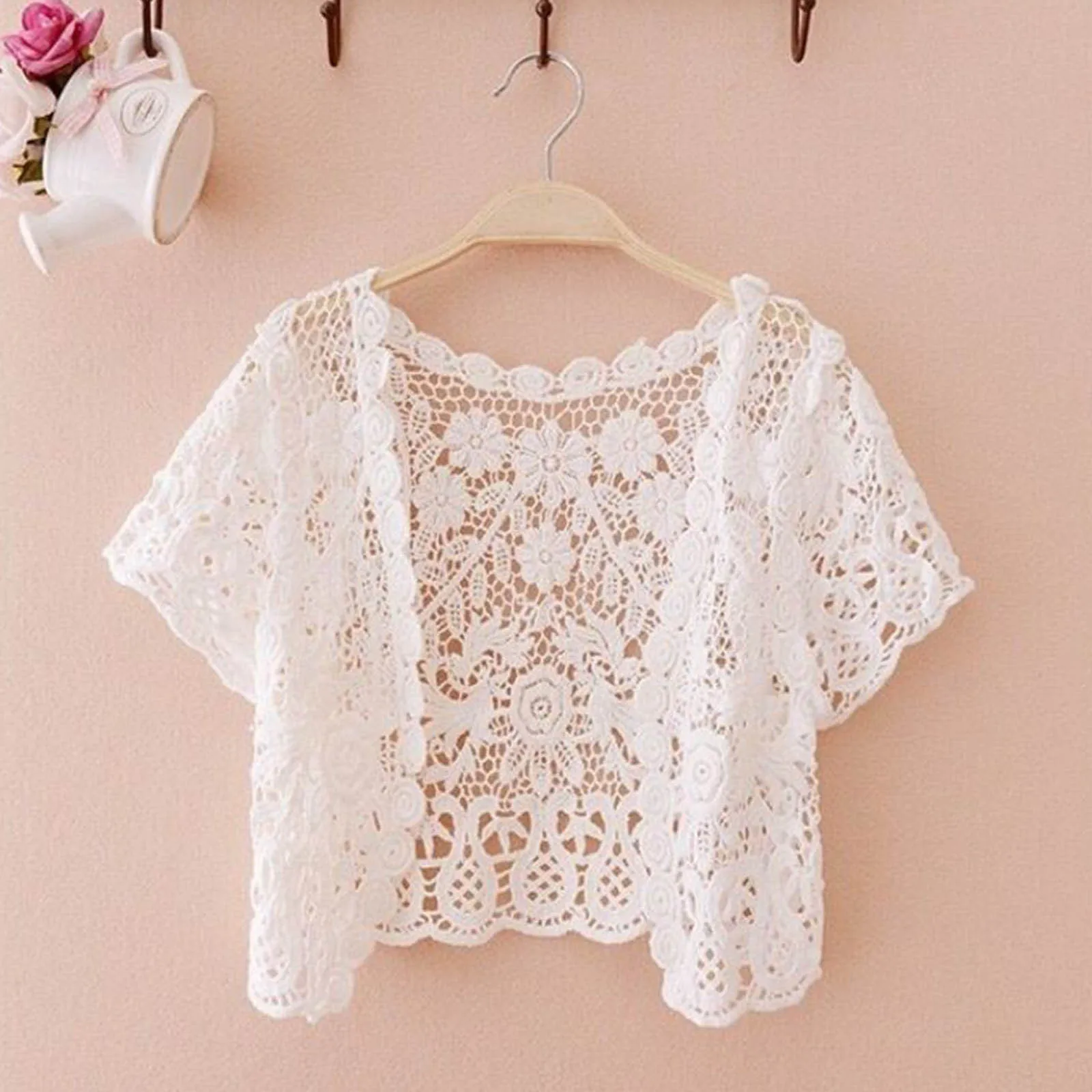 Summer Scarf Lace Cardigan Mulheres Evening Party Dress See-Though Bordados Colheita Tops Curto Fino Oco Cachecol Wraps Bridal Jacket