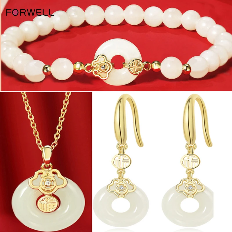 FORWELL Hot Selling Earrings Women's Gold Plated Jade Bracelet Exquisite Jewelry Strap Bangle Hand Chain Bracelet Girl Gift