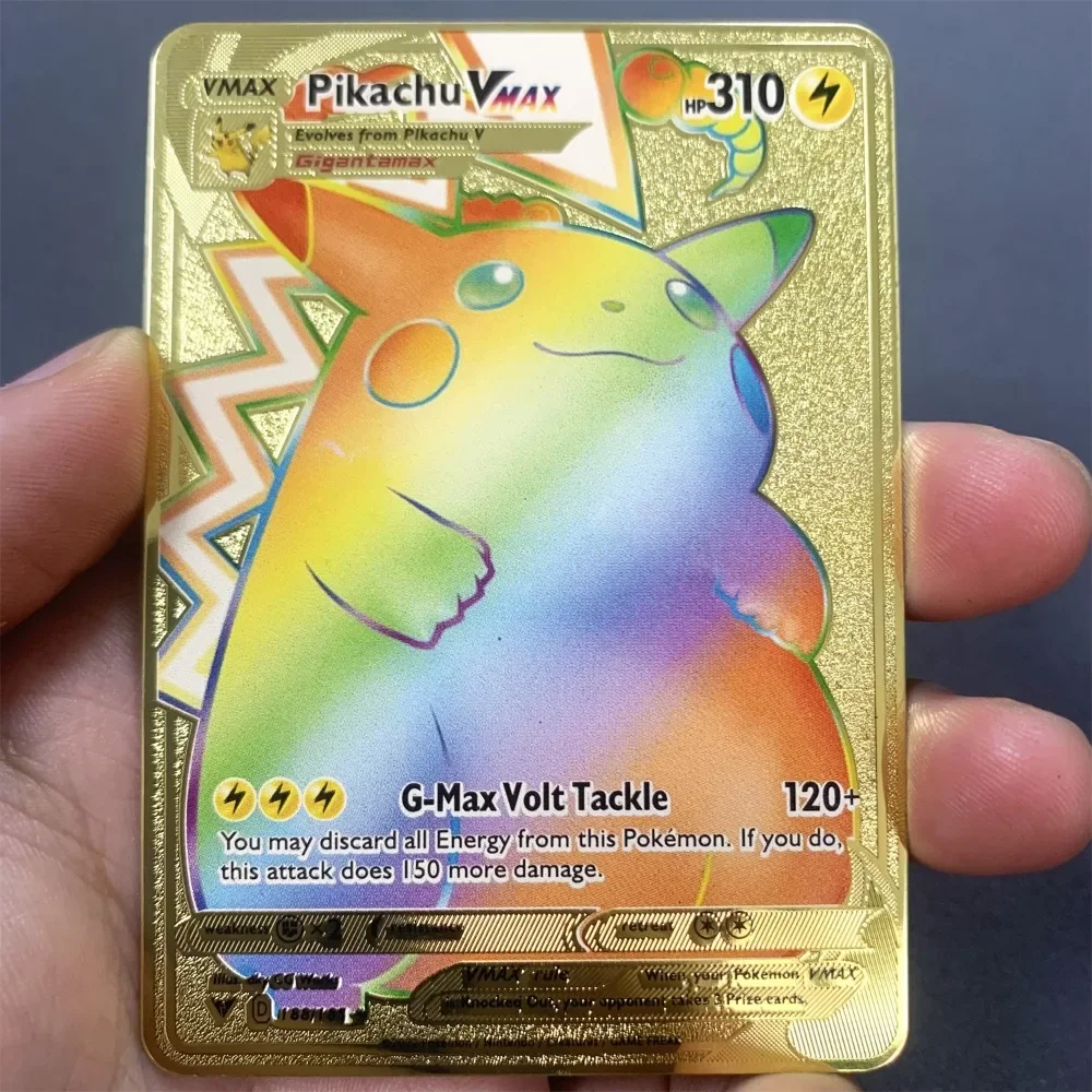 New Pikachu DIY Golden Pokemon Metal Card Arceus Charizard Iron Vmax Vstar Mega Pokmo Letters Kids Gift Game Collection Cards