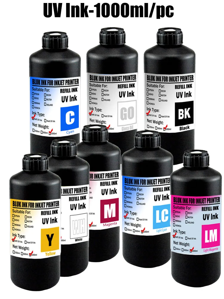 

1000ML UV Hard Ink UV Soft InkFor Epson XP600 TX800 XP-600 L800 L805 L1800 R290 R300 1390 1400 1410 1430 DX5 DX7 DX10 UV Printer