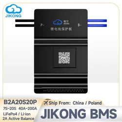 Smart JIKONG BMS B2A20S20P with 2A Active Balance for 8S~24S LiFePo4 Li-ion LTO Battery 200A Charge BT CAN RS485 Heat JKBMS